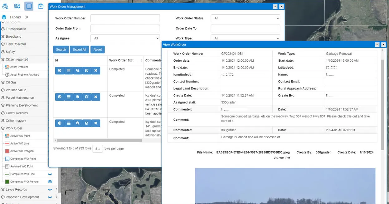 Work orders displayed as icons on a dedicated map layer
