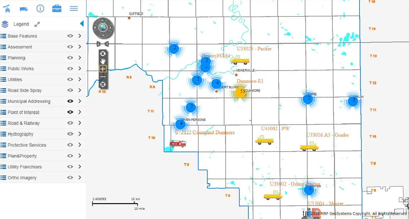 Monitoring map showing the locations of lone workers and their status