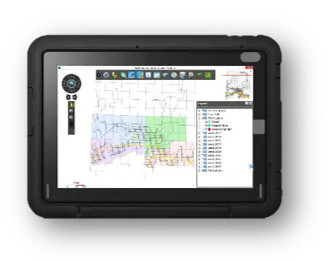 MRF Weed Inspection version 2 on a rugged tablet with the map toolbar and layer list