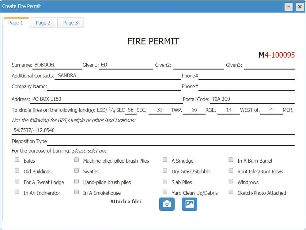Public fire permit application form